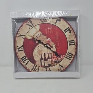 Kitchen wall clock round chef drinkin wine roman numbers wall decor man cave